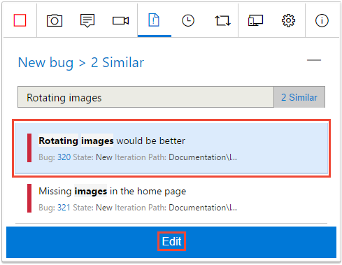 顯示編輯類似 Bug 的螢幕快照。