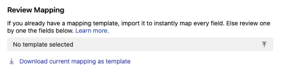 螢幕截圖顯示未選取任何範本，並提供下載目前對應為範本的連結。