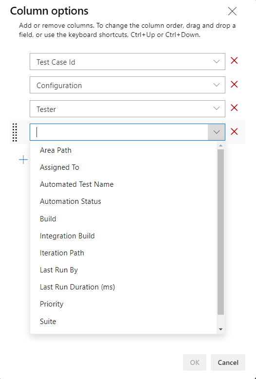 Column options dialog.