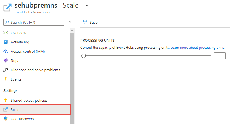 Screenshot of enabling auto-inflate for an existing premium namespace