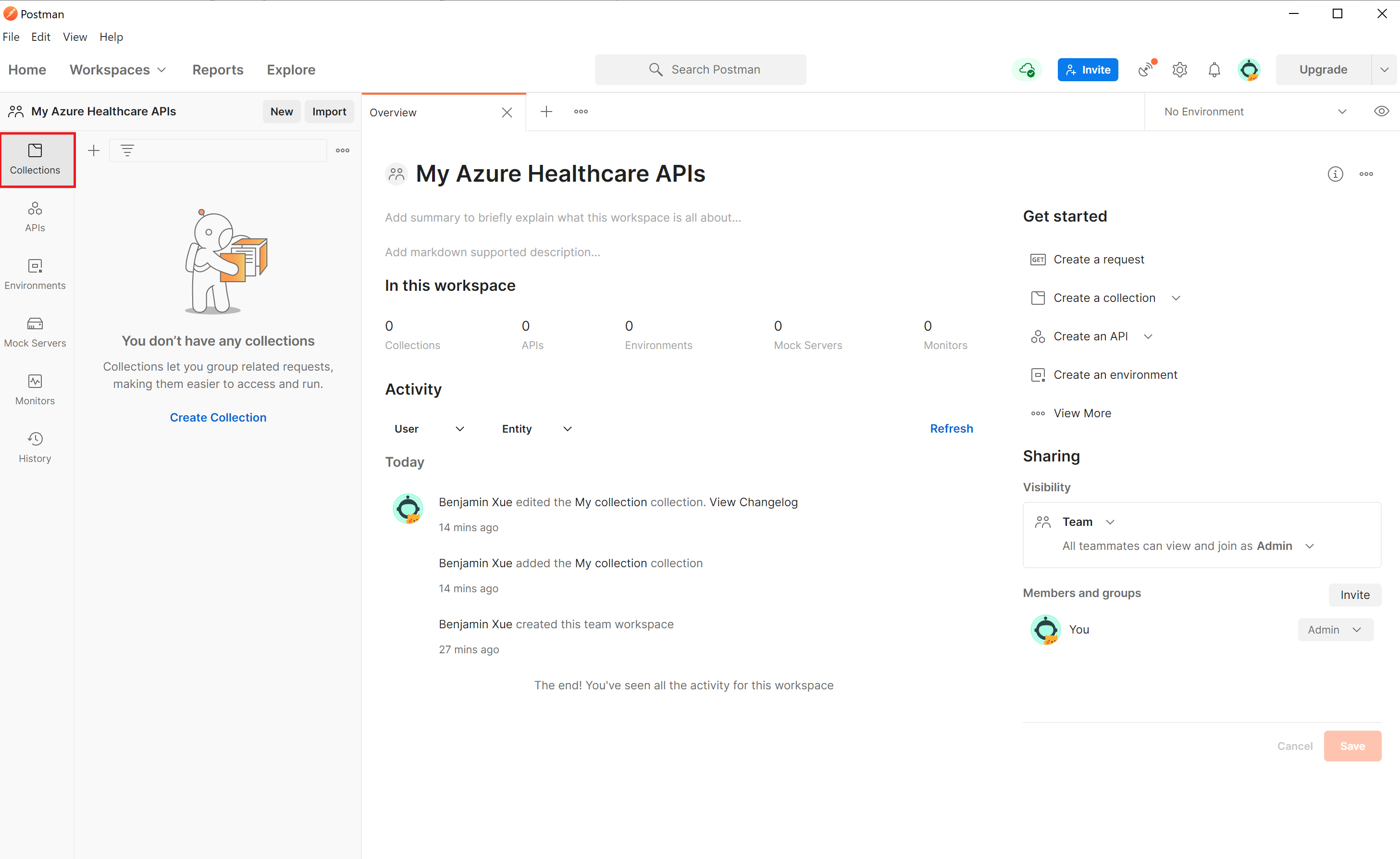 顯示新集合建立的螢幕擷取畫面。