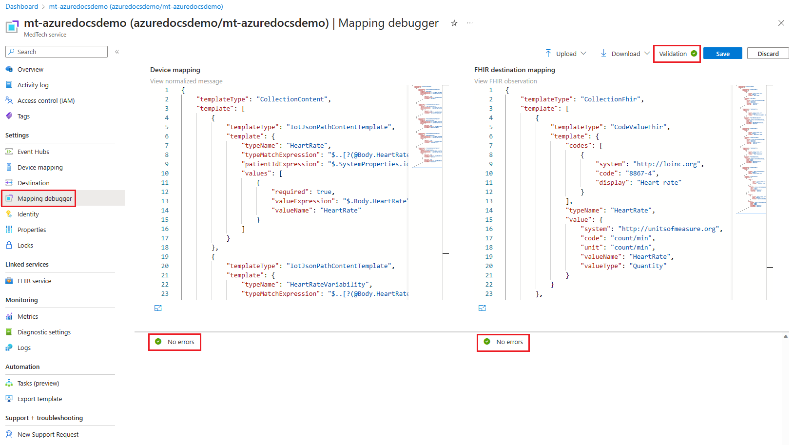 Screenshot of the Mapping debugger main screen.