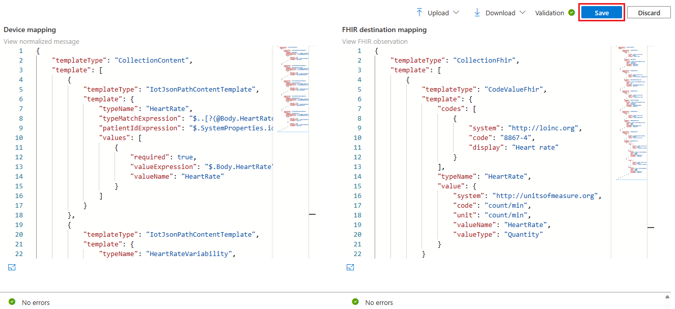 Screenshot of the Mapping debugger and the Save button.