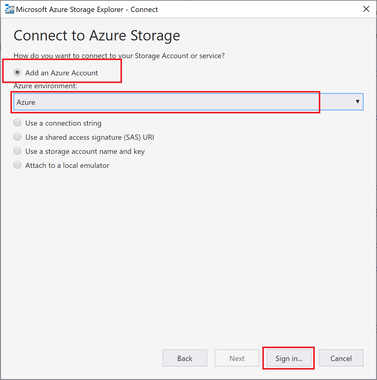 登入 Azure 帳戶視窗的螢幕快照。