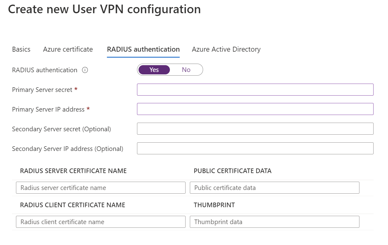 RADIUS 驗證頁面的螢幕快照。