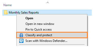 從檔案總管以滑鼠右鍵按一下 [分類並保護]，使用 Azure 資訊保護來保護檔案