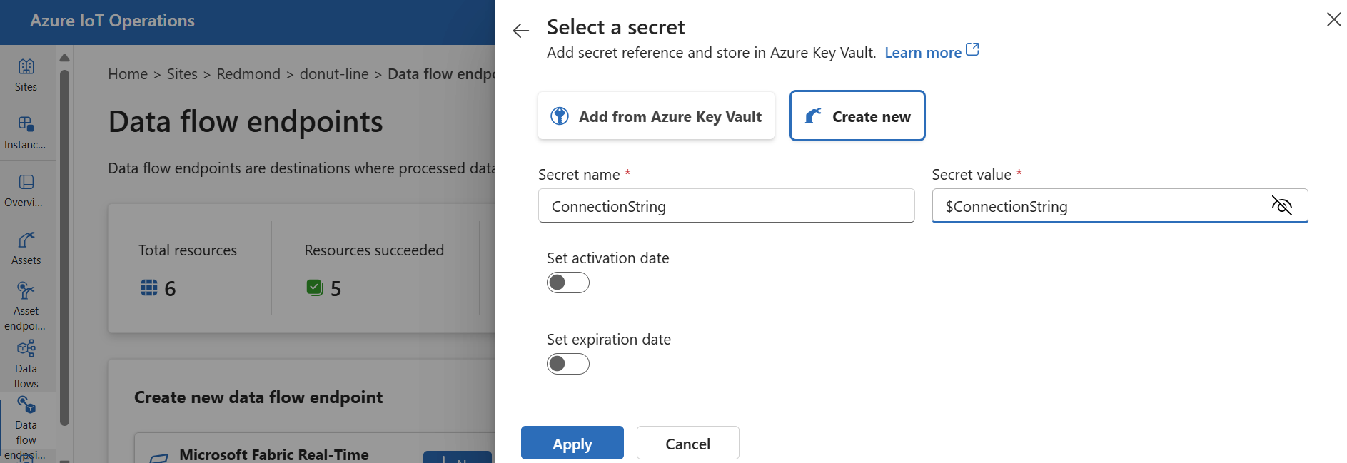 顯示在 Azure Key Vault 中建立使用者名稱參考的螢幕擷圖。