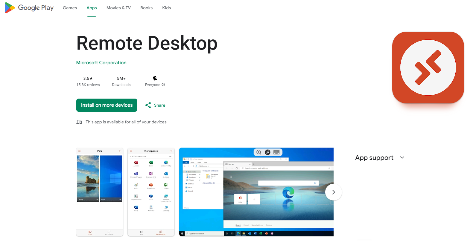 App Store 中 Microsoft 遠端桌面應用程式的螢幕擷取畫面。