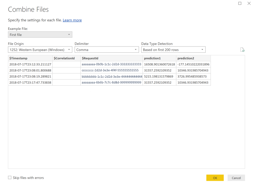 顯示 Power BI 合併檔案的螢幕擷取畫面。