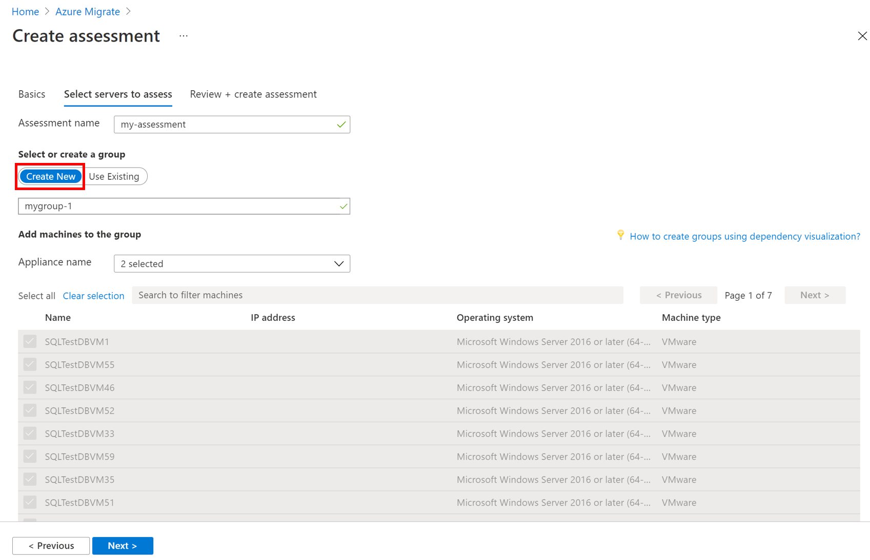將 VM 新增至群組的螢幕擷取畫面。