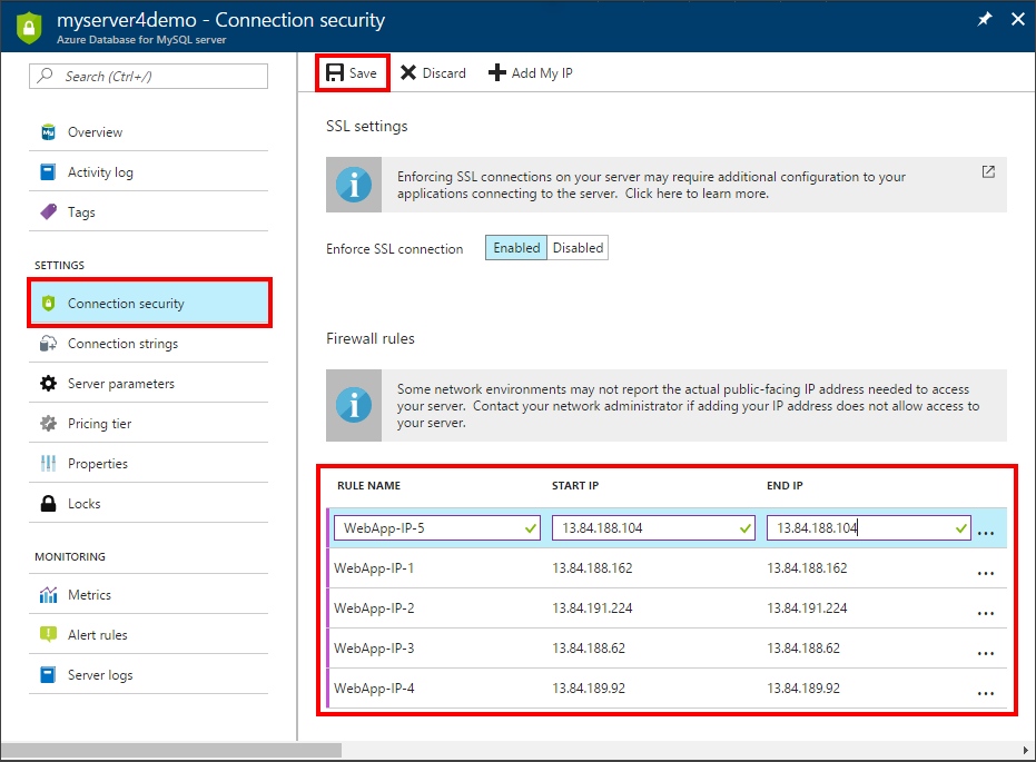 Azure portal - Add explicit IPs