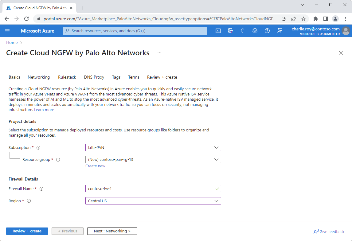 Palo Alto Networks 建立體驗的 [基本] 索引標籤螢幕擷取畫面。