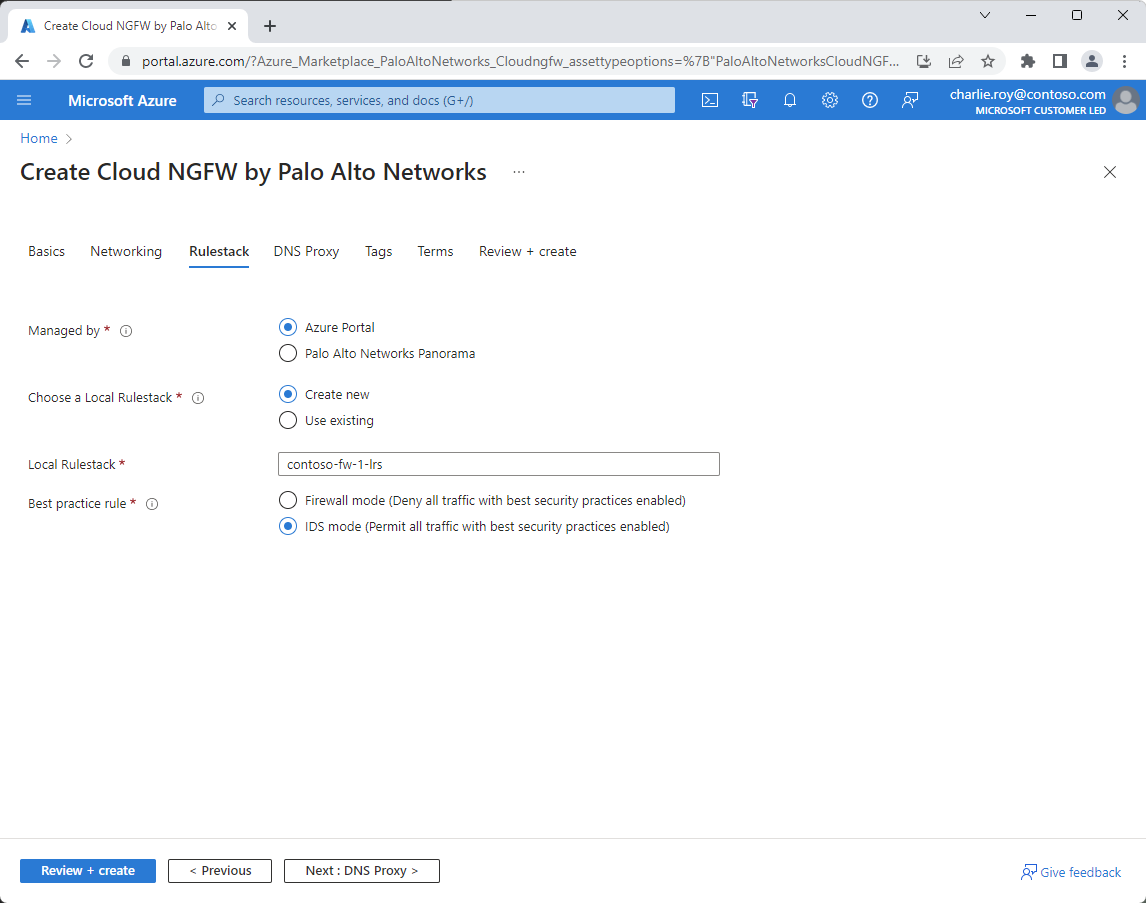 Palo Alto Networks 建立體驗中 Rulestack 的螢幕擷取畫面。