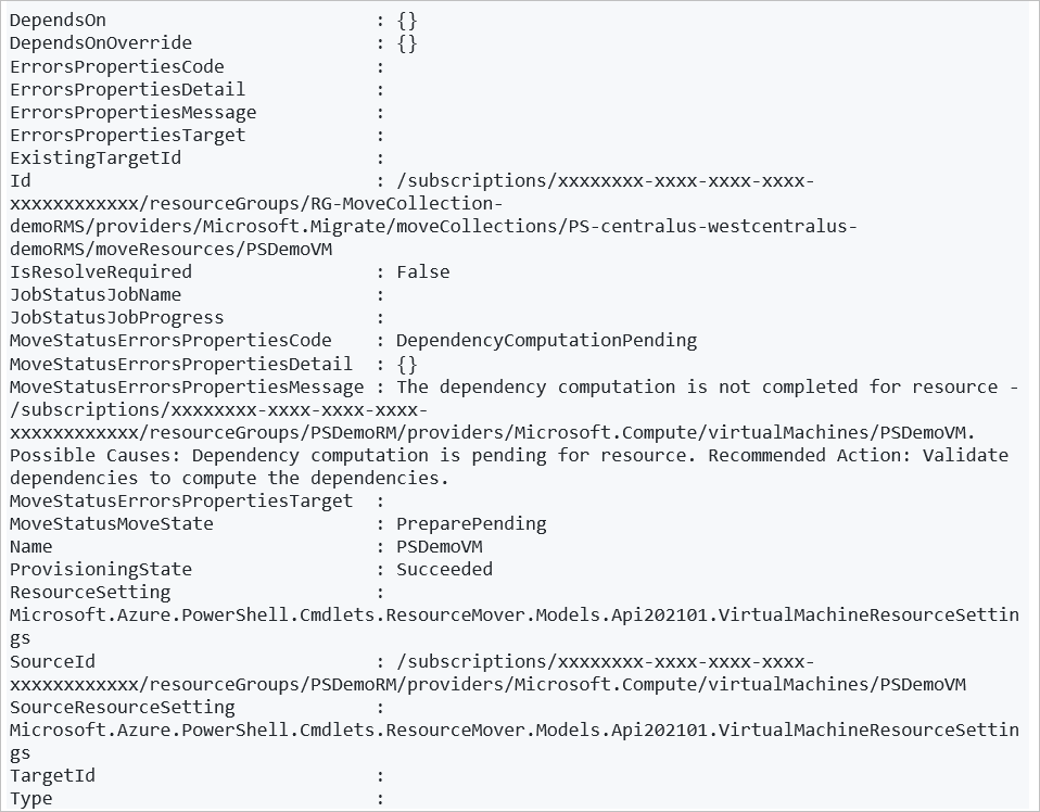 Screenshot of the output text after adding the resource.