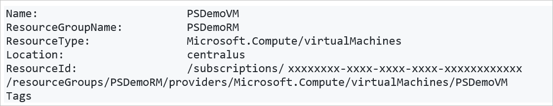 Screenshot of the output text after retrieving the resource ID.