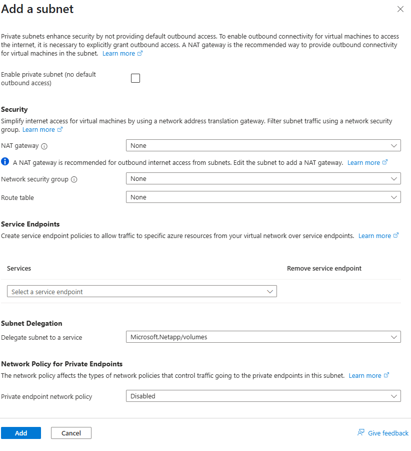 子網委派選項的螢幕截圖。