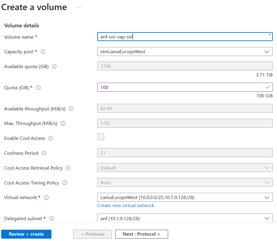 顯示建立磁碟區之基本詳細數據的螢幕快照。