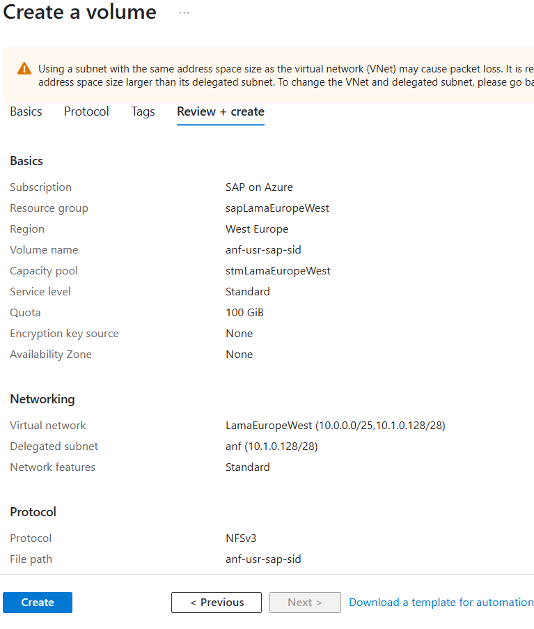 螢幕擷取畫面，顯示可供在建立磁碟區之前檢閱詳細資料的索引標籤。