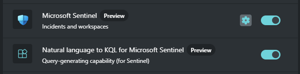 Microsoft Sentinel 外掛程式的個人化選取齒輪圖示螢幕擷取畫面。