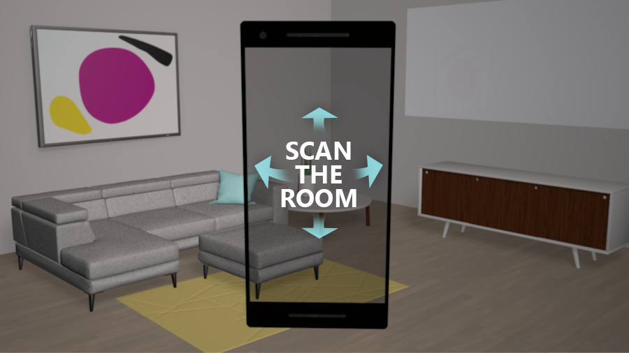 Illustration of how a user can scan a room to find an anchor