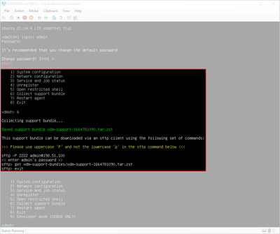 顯示 Collect Support Bundle 命令結果的代理功能表的螢幕截圖。