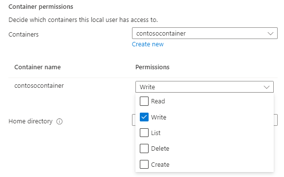 Container permissions tab
