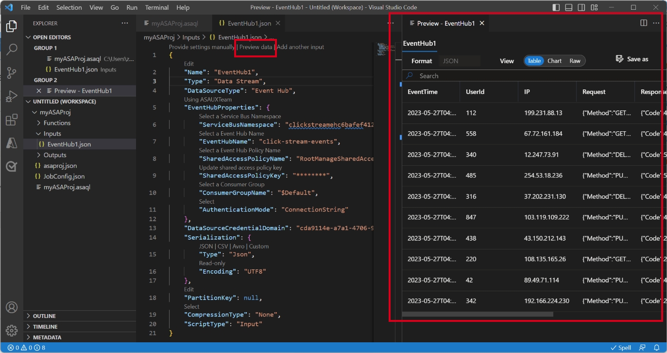 Screenshot of VSCode extension previewing live input data.