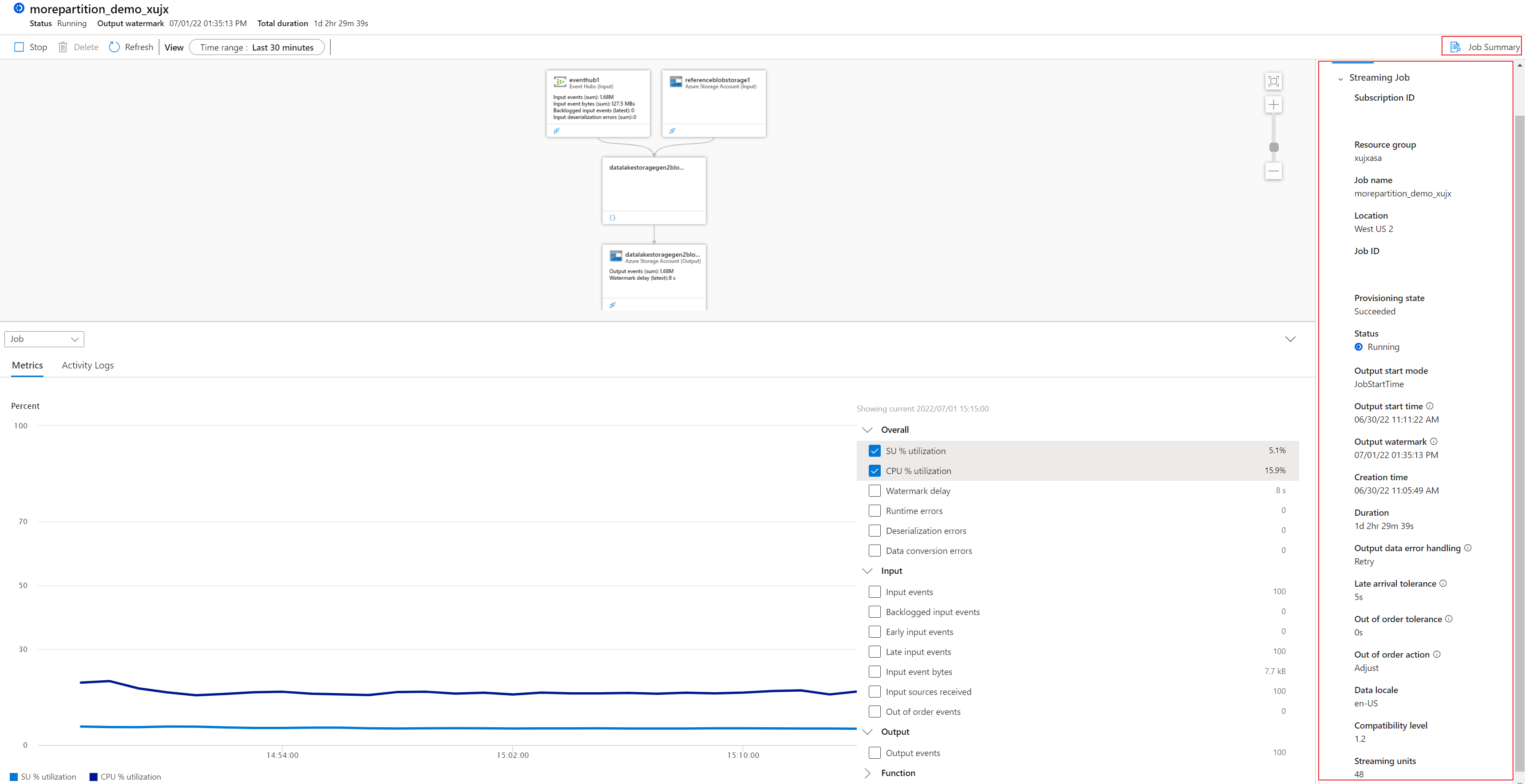 螢幕擷取畫面:顯示邏輯工作圖表工作摘要。