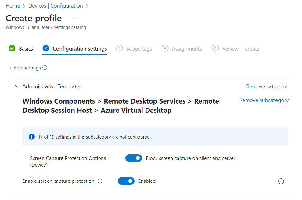 顯示 Microsoft Intune 螢幕擷取保護設定的螢幕擷取畫面。