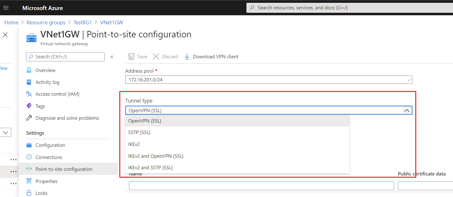 Select OpenVPN SSL from the dropdown