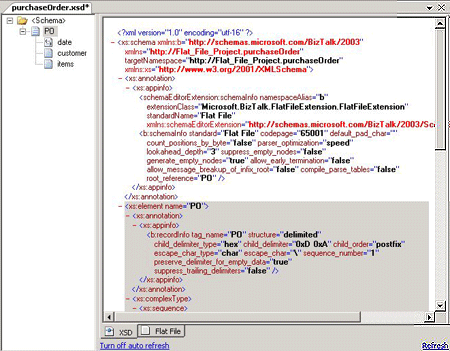 FlatFileSchemaWizard_Schema1 顯示架構第一層的影像。