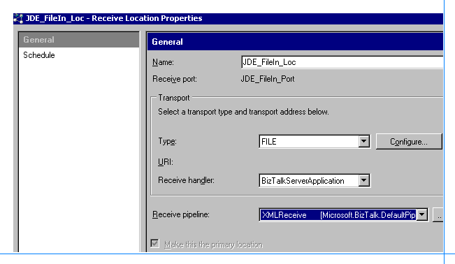 顯示要在哪裡選取接收位置屬性的影像。