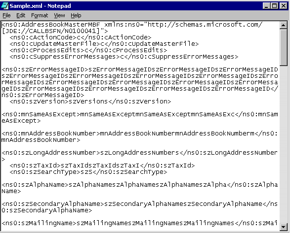 顯示 Sample.xml 檔案內容的圖像。