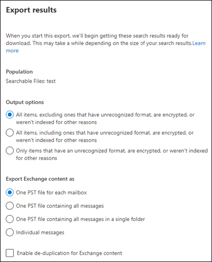 使用內容搜尋、選取輸出選項的範例。