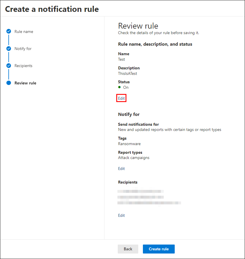 審核畫面的螢幕截圖。編輯按鈕會以紅色反白顯示