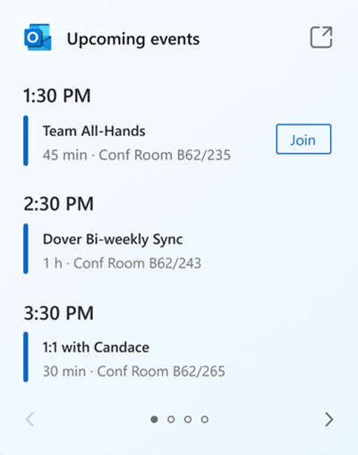 來自使用者行事曆的預定活動清單