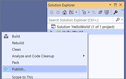 Visual Studio [發行] 操作功能表