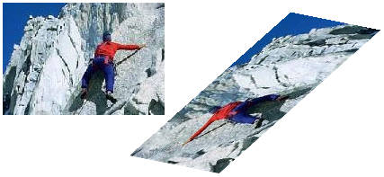 登山者的圖片和對應至平行投影的圖片。