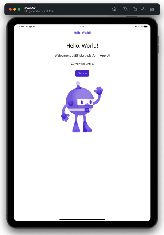 .NET MAUI 應用程式在預設 iOS 模擬器中執行。