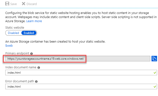 Enable static website Enable static website.