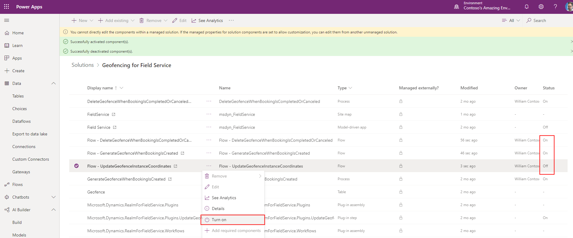 顯示 Geofencing for Field Service 解決方案的 Power Apps 螢幕擷取畫面。
