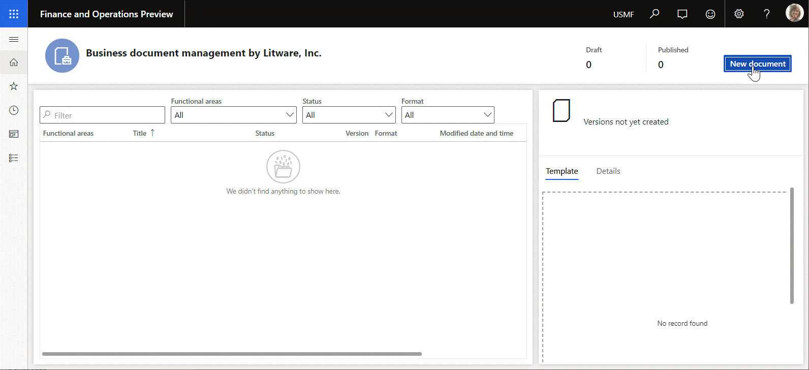 使用業務文件管理工作區開始編輯業務文件範本。