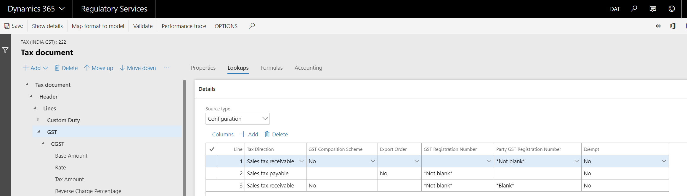 CGST condition for lookups.