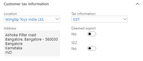 Customer tax information FastTab.