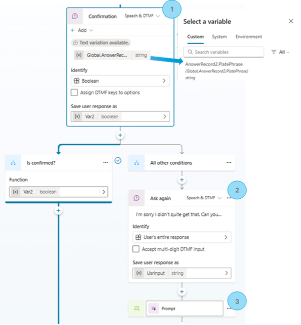 Screenshot of Copilot Studio Canvas Answer confirmation.