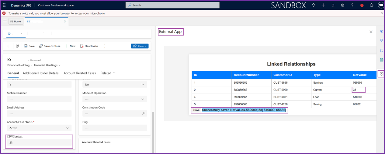 Launch the external app in context in Customer Service workspace.