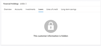 指示隱藏資訊的 [金融資產] 索引標籤螢幕擷取畫面。