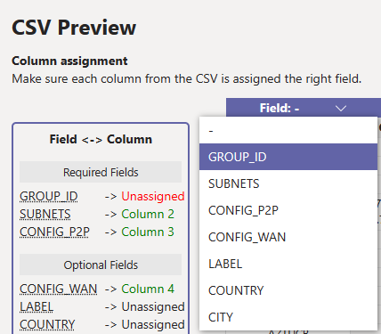 CSV 預覽視窗的螢幕擷取畫面。