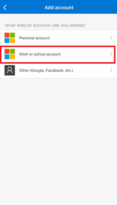 使用適用於 iOS 裝置的 Microsoft Authenticator 選擇 [公司或學校帳戶] 的螢幕擷取畫面。