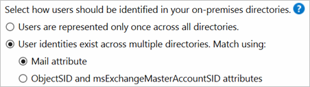 在多個目錄中存在使用者身分識別時，使用郵件屬性進行比對的選項